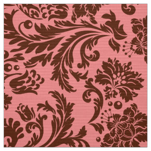 Tecido Marrom elegante e amêijoas florais cor-de-rosa
