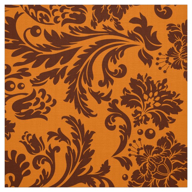 Tecido Marrom elegante e balas florais laranja (Modelo)