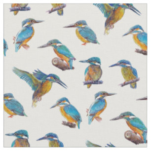 Tecido Martinhos pescatorees pintados em um fundo branco