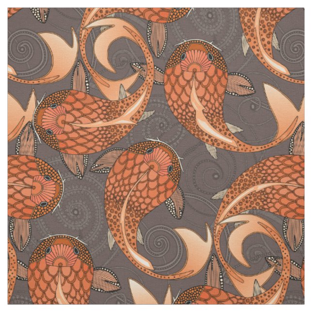 Tecido martini de chocolate com peixe de paisley (Modelo)