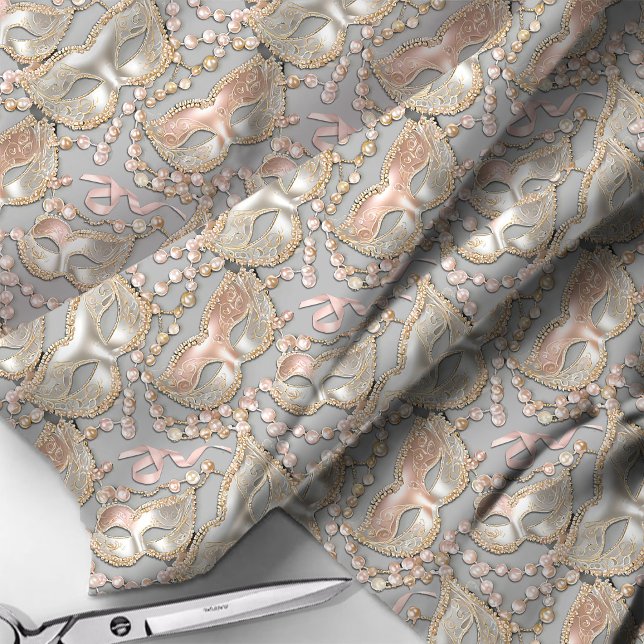 Tecido Mascarada Pattern Miçanga Máscaras Rosa Dourado ID (Criador carregado)