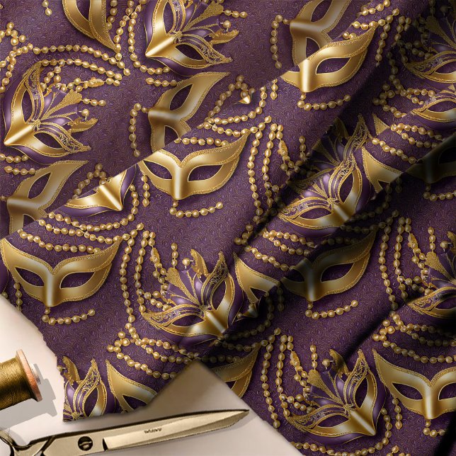 Tecido Mascarada Pattern Miçanga Mask Purple Dourado ID10 (Criador carregado)