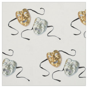 Tecido Máscaras de comédia de tragédia de ouro realist