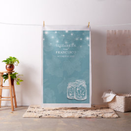 Tecido Mason Jar Blue Floral Photo Booth Backdrop