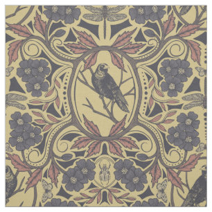 Tecido Mauve, Tan & Cinza Crow & Dragonfly Floral