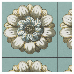 Tecido Medalha Floral Ornamentado sobre fundo azul claro