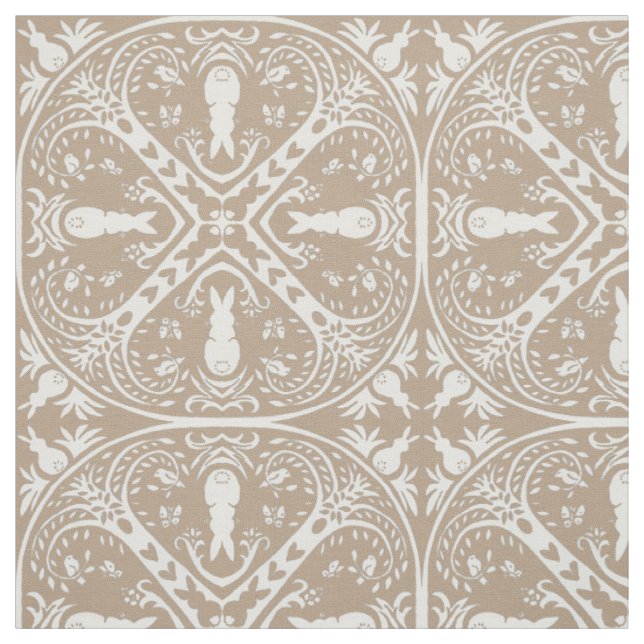 Tecido Medalhão de Coelho Branco de Taupe Neutro Design (Modelo)