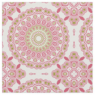 Tecido Medalhão Kaleidoscópico Rosa e Verde Oliva