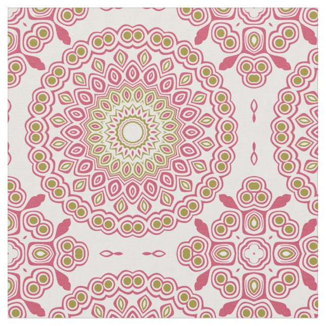 Tecido Medalhão Kaleidoscópico Rosa e Verde Oliva (Detalhe)