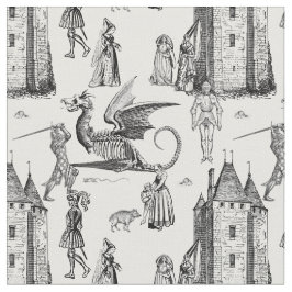 Tecido medieval gothic dragon knight skeleton toile