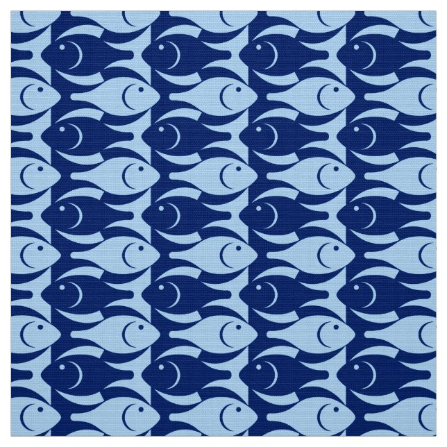 Tecido Médio-século Peixe moderno, cobalto e azul claro (Modelo)