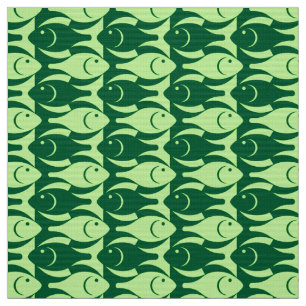 Tecido Médio-século - Peixe moderno, menta e esmeralda 