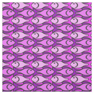 Tecido Médio-século - Peixe moderno, rosa e violeta