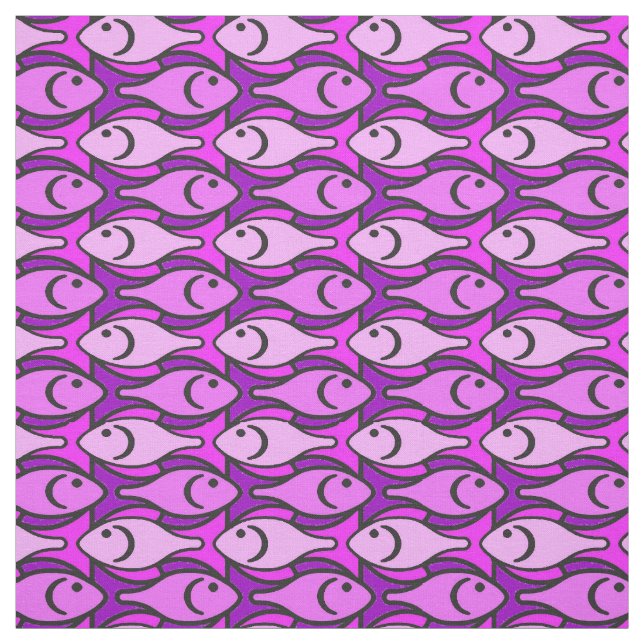 Tecido Médio-século Peixes modernos, cor-de-rosa e violet (Modelo)
