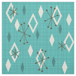 Tecido Meio século Diamantes Starbursts Turquoise