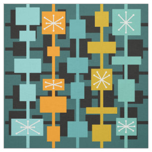 Tecido Meio século Moderno de Teal Multicolorido