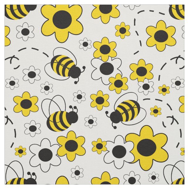 Tecido Mel Bumble Bee Bumblebee White Floral (Modelo)