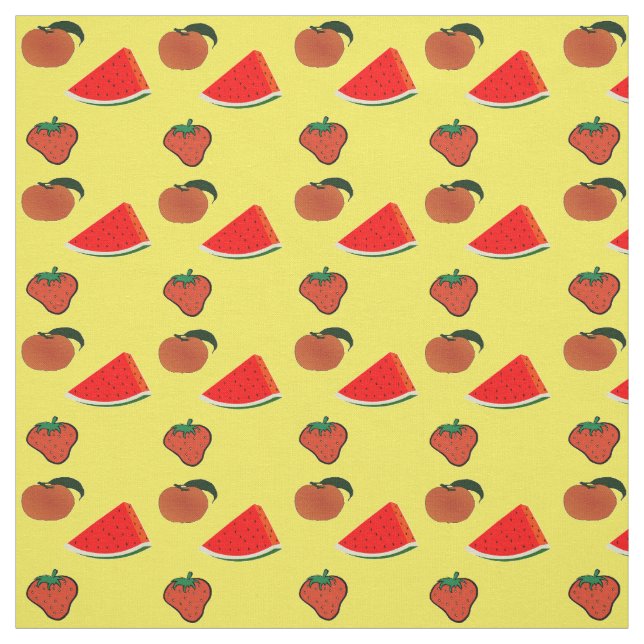 Tecido Melancia, morangos e pêssegos em amarelo (Modelo)