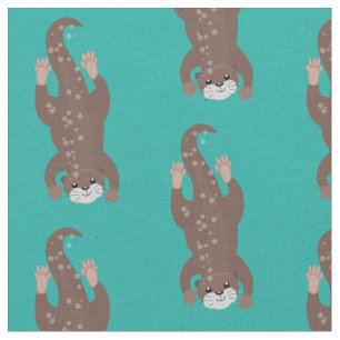Tecido Mergulho de lontra bonito na ilustração de desenho