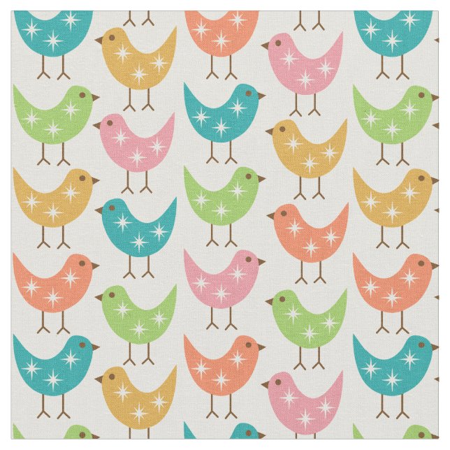 Tecido Mid Century Modern Colorful Atomic Birds Pattern (Detalhe)