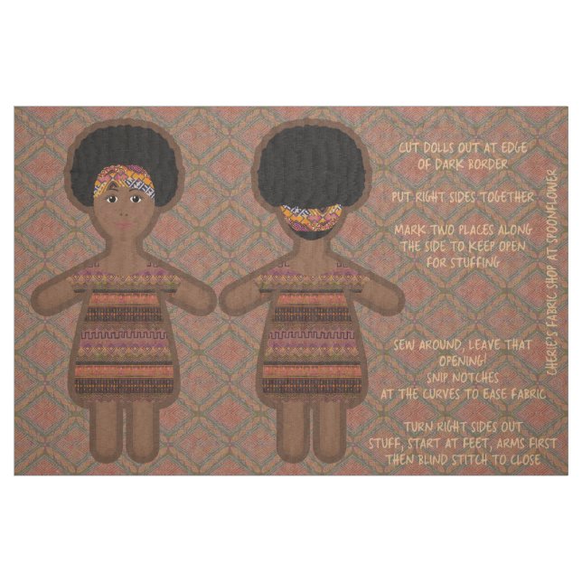Tecido Minha Doce Boneca de Pele Morena Boneca Étnica (Fat Quarter)