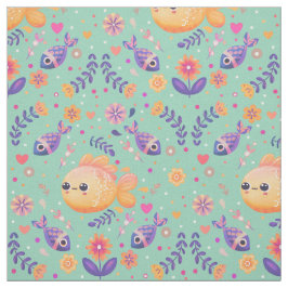 Tecido Mint Kawaii Goldfish Sea Garden Pattern