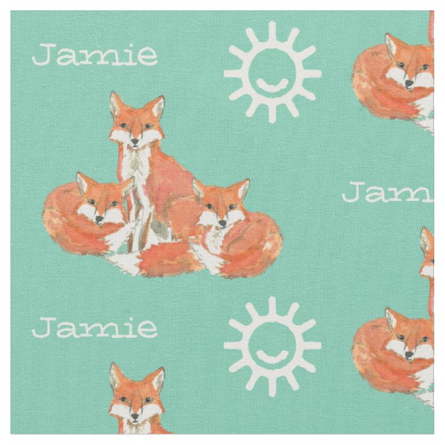 Tecido Mint Kids Sunshine Fox Tracks Personalizados (Detalhe)