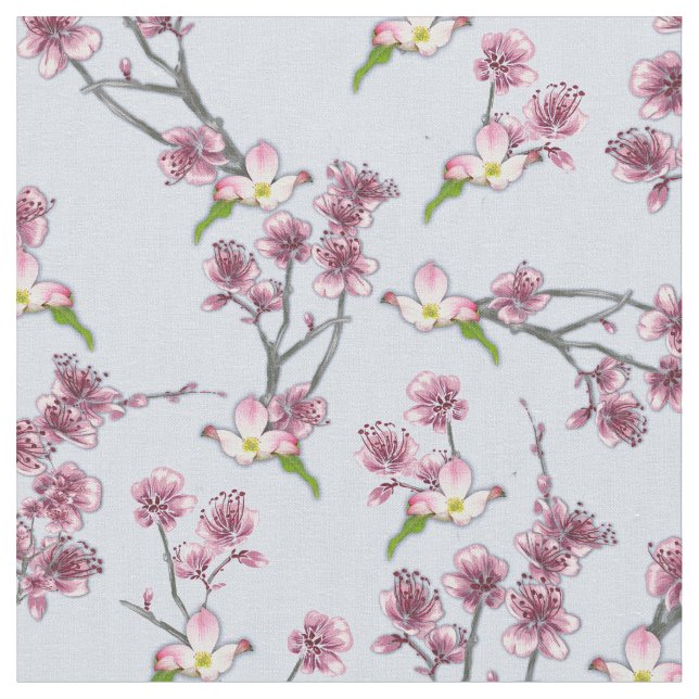 Tecido Misturar flores gráficas rosa e verde em azul-L (Detalhe)