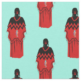 Tecido MMIW Kwe com Turquesa de Padrão de Mão Vermelha