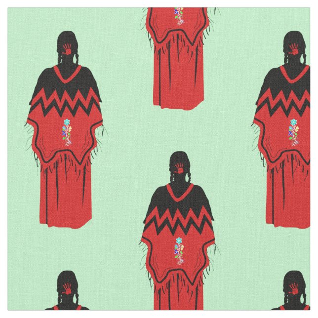 Tecido MMIW Kwe Red Hand Patterno Leve Verde (Detalhe)
