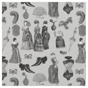 Tecido moda feminina da era vitoriana preto e branco