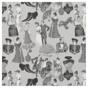 Tecido moda vitoriana sala de baile toile preto branco