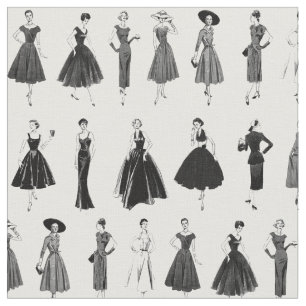Tecido Modelos de Moda Retro Preto e Branco Chic