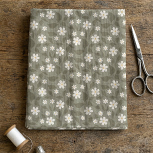 Tecido Modern Farmhouse Daisy Tons de Oliva Suaves e Terr