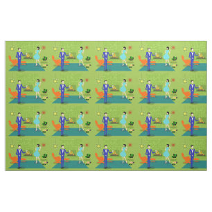 Tecido moderno do casal do meio século