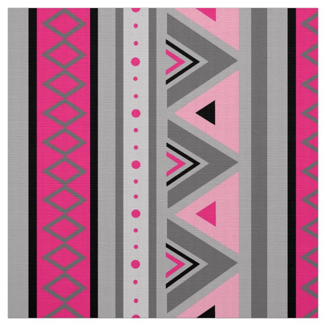 Tecido Moderno Sudoeste Geométrico, Rosa e Cinzas (Modelo)