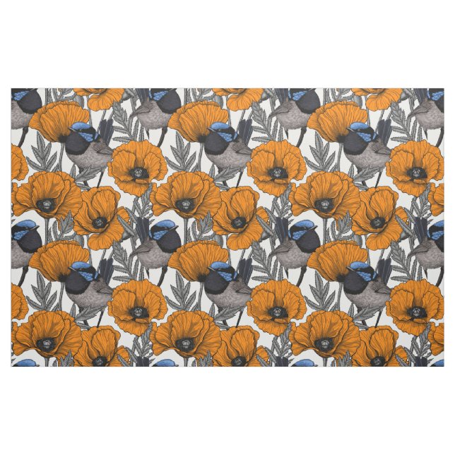 Tecido Moinhos de fada e flores de papoila laranja 2 (Fat Quarter)