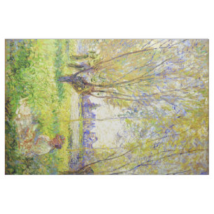 Tecido Monet Woman Sentada Sob A Bela Arte Selvagem