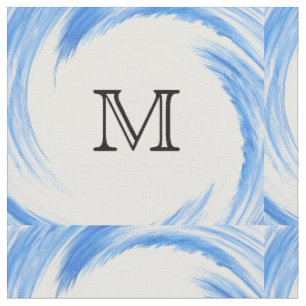 Tecido Monograma de espiral azul abstrato