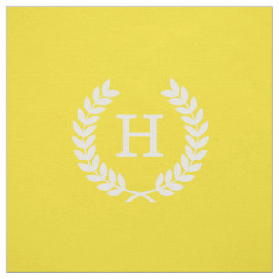 Tecido Monograma Inicial de Laurel Wreath Branco Amarelo