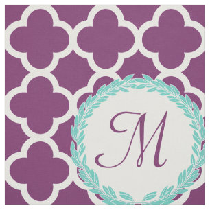 Tecido Monograma - Letra Roxo Teal Laurel Quatrefoil