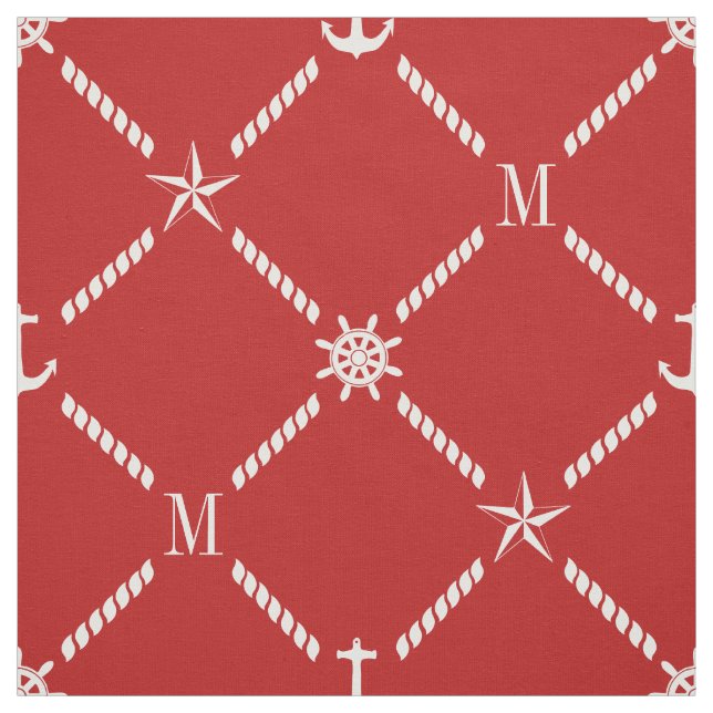 Tecido Monograma Náutico Vermelho e Branco (Modelo)