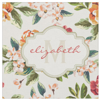 Tecido Monograma Vintage Vitoriian Watercolor Floral