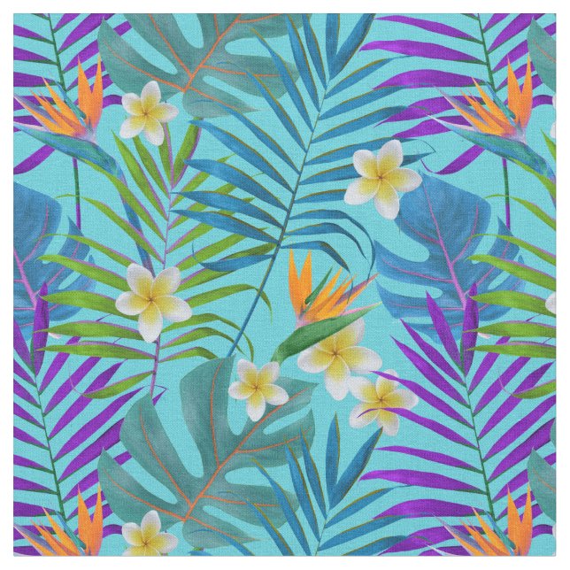 Tecido Monstera Palm Trees Plumeria Aves do Paraíso (Detalhe)