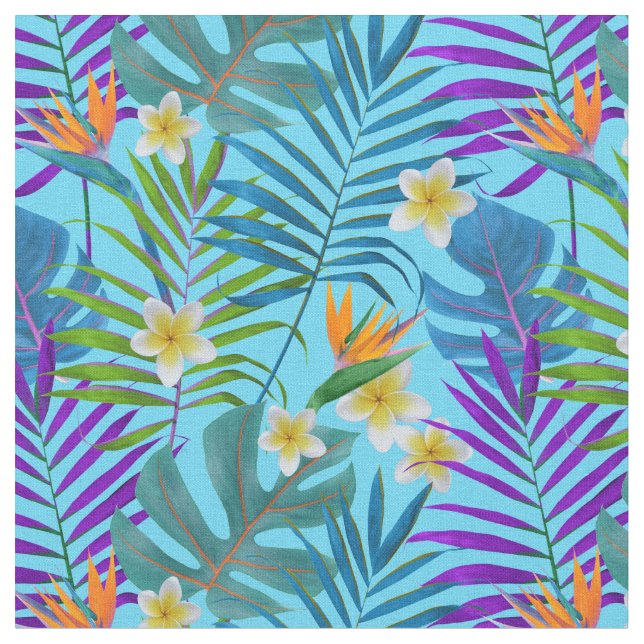 Tecido Monstera Palm Trees Plumeria Estrelitzia (Detalhe)