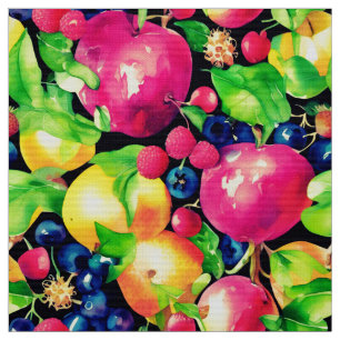 Tecido Montagem de Aquarelas de Frutas Coloridas