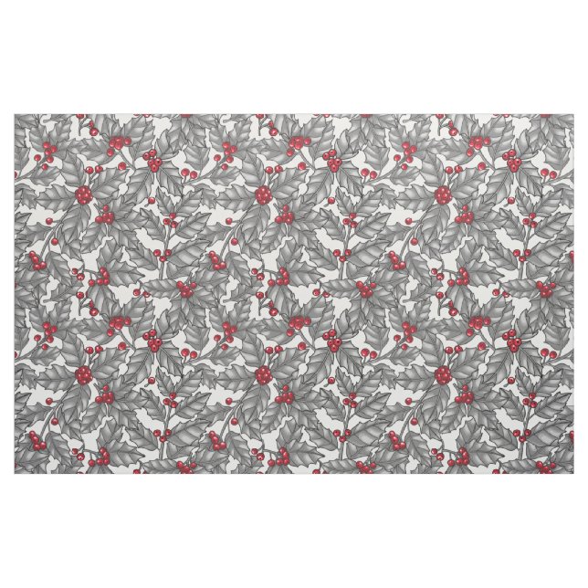 Tecido Morango Holly, folhas de cinza em branco (Fat Quarter)