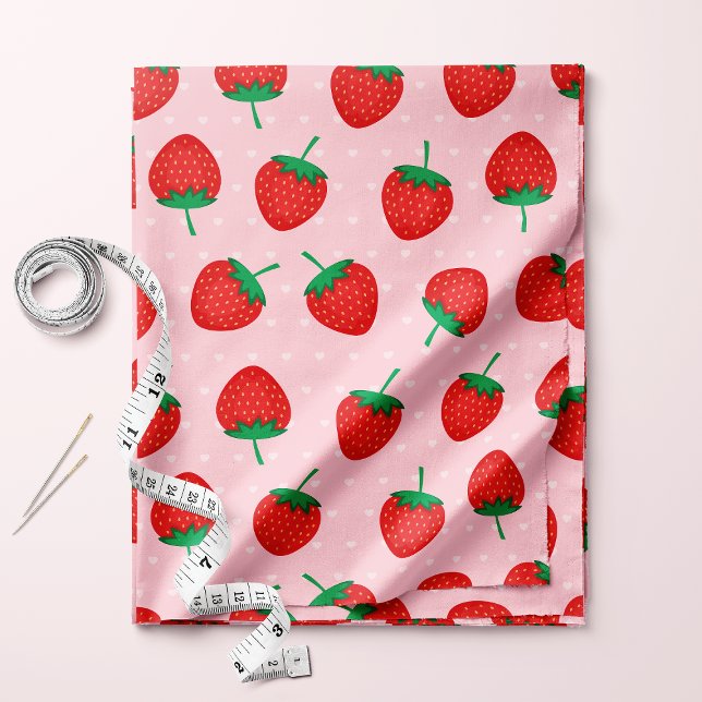 Tecido Morangos Cor-de-Rosa e Vermelhos do Verão Fofos (Criador carregado)