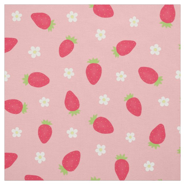 Tecido Morangos de Verão em Rosa (escala média) (Modelo)