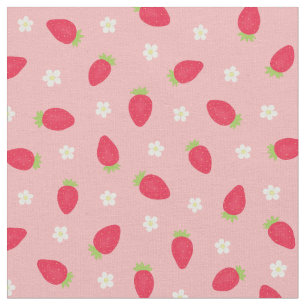 Tecido Morangos de Verão em Rosa (pequena escala)